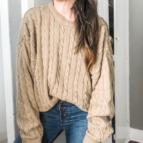 Vintage Sweaters - Honey Daze Chunky Cable Knit Fisherman Sweater a3*